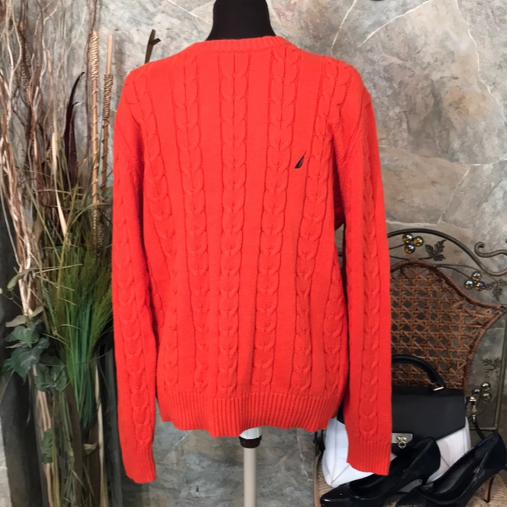 Nautica 🌹 long sleeve pull over sweater cable knit stitch orange/coral